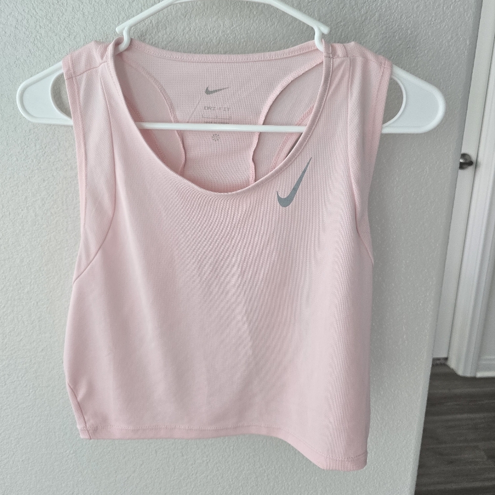 Nike Women's Dri-FIT Race Cropped Running Tank Top Pink Large